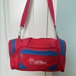 Phillies Red and Blue Sports Duffel Bag with Detachable Strap